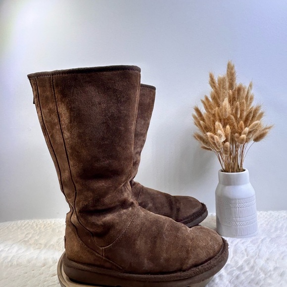 UGG Knightsbridge Brown Suede Shearling Women Size 8 Tall Back Zip Boots - Picture 11 of 15